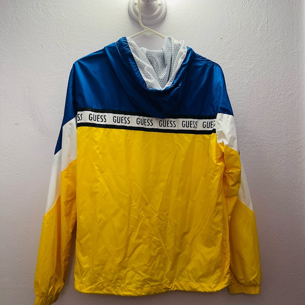 Women’s Hooded Yellow and Blue Guess Windbreaker Size M